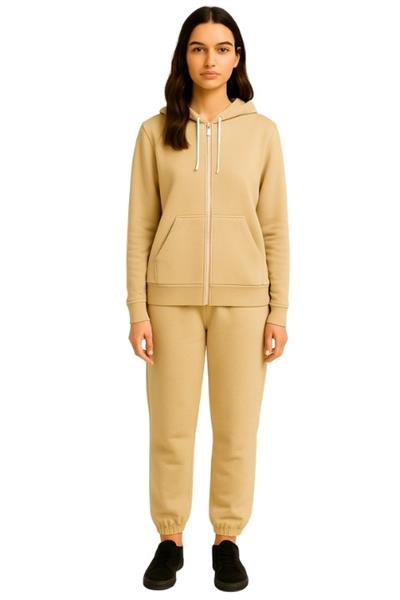 UNISEX 3 İPLİK FERMUARLI KAPÜŞONLU-BEJ