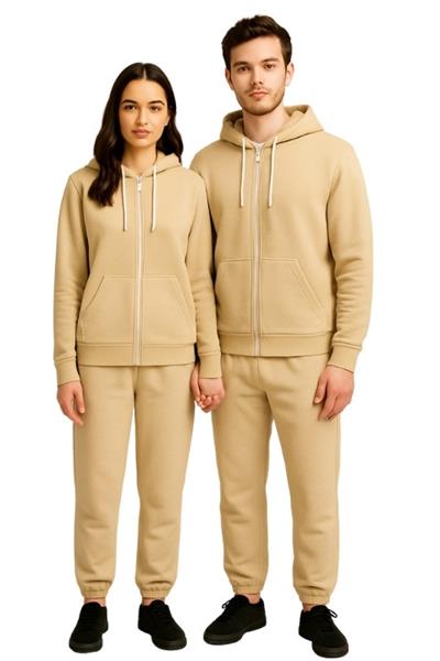 UNISEX 3 İPLİK FERMUARLI KAPÜŞONLU-BEJ