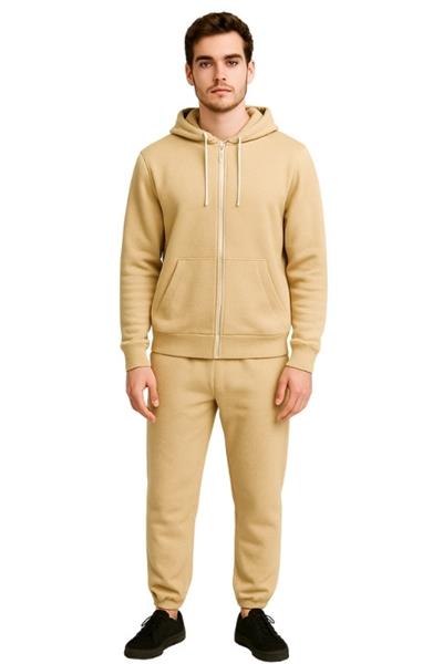 UNISEX 3 İPLİK FERMUARLI KAPÜŞONLU-BEJ