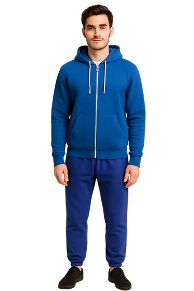 UNISEX 3 İPLİK FERMUARLI KAPÜŞONLU-MAVİ