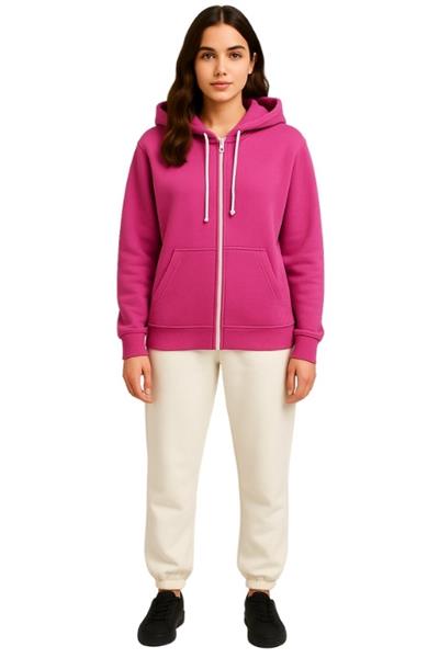 UNISEX 3 İPLİK FERMUARLI KAPÜŞONLU-PEMBE