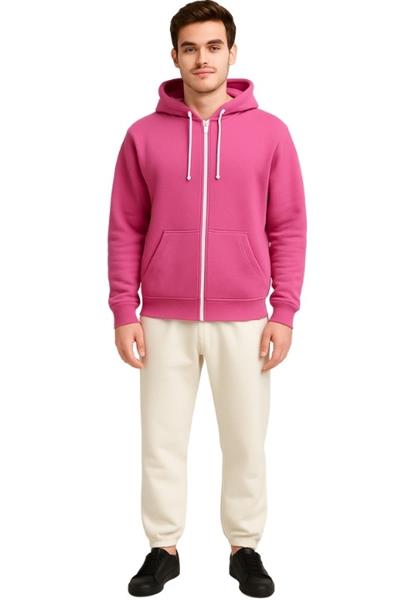 UNISEX 3 İPLİK FERMUARLI KAPÜŞONLU-PEMBE