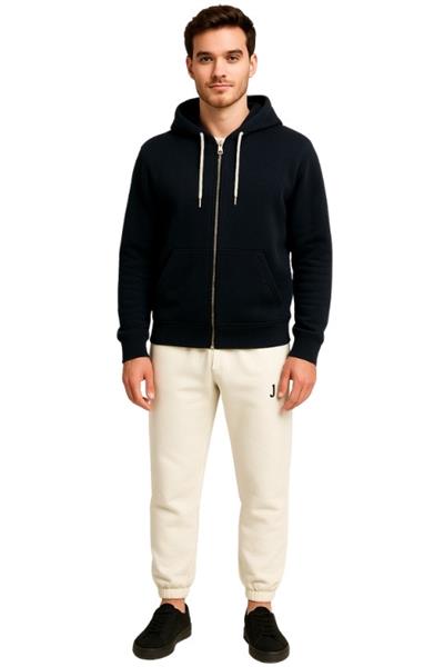 UNISEX 3 İPLİK FERMUARLI KAPÜŞONLU-SİYAH