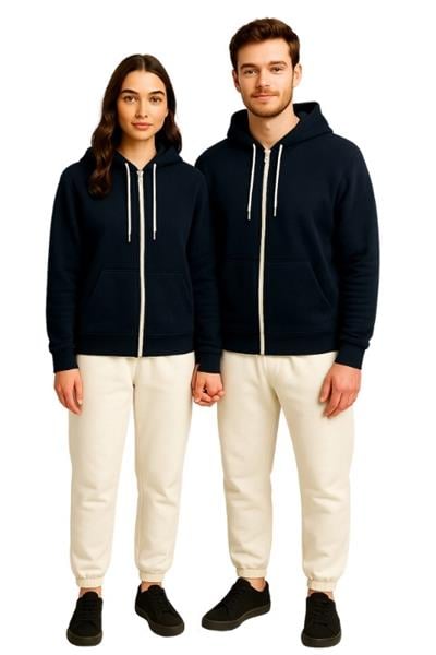 UNISEX 3 İPLİK FERMUARLI KAPÜŞONLU-SİYAH