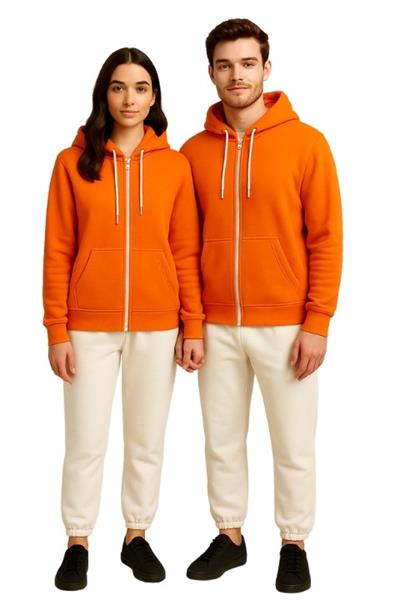 UNISEX 3 İPLİK FERMUARLI KAPÜŞONLU-TURUNCU