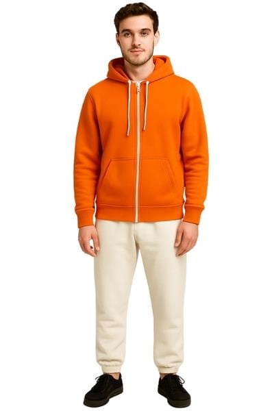 UNISEX 3 İPLİK FERMUARLI KAPÜŞONLU-TURUNCU