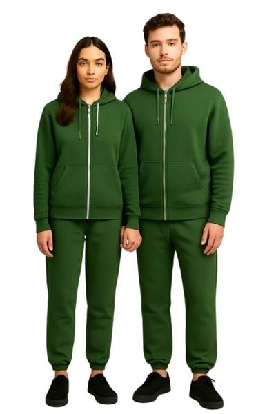 UNISEX 3 İPLİK FERMUARLI KAPÜŞONLU-YEŞİL