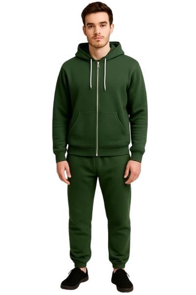 UNISEX 3 İPLİK FERMUARLI KAPÜŞONLU-YEŞİL