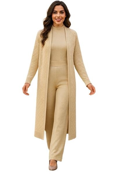 Kadın Triko Üçlü Takım - Bej