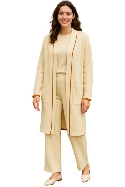 Kadın Triko Üçlü Takım - Ekru