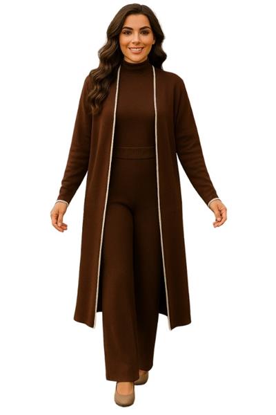 Kadın Triko Üçlü Takım - Kahverengi