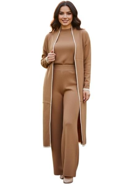 Kadın Triko Üçlü Takım - Sütlü Kahve