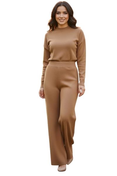 Kadın Triko Üçlü Takım - Sütlü Kahve