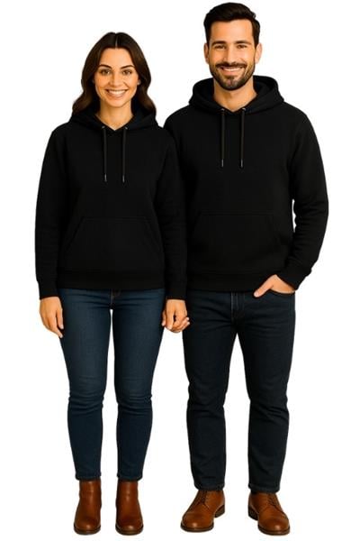 Unisex Kanguru Cepli Kapşonlu Sweat - Siyah