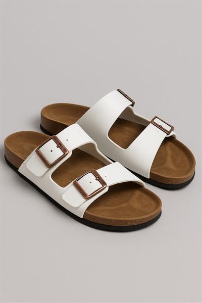 Unisex Tokalı Terlik - Beyaz