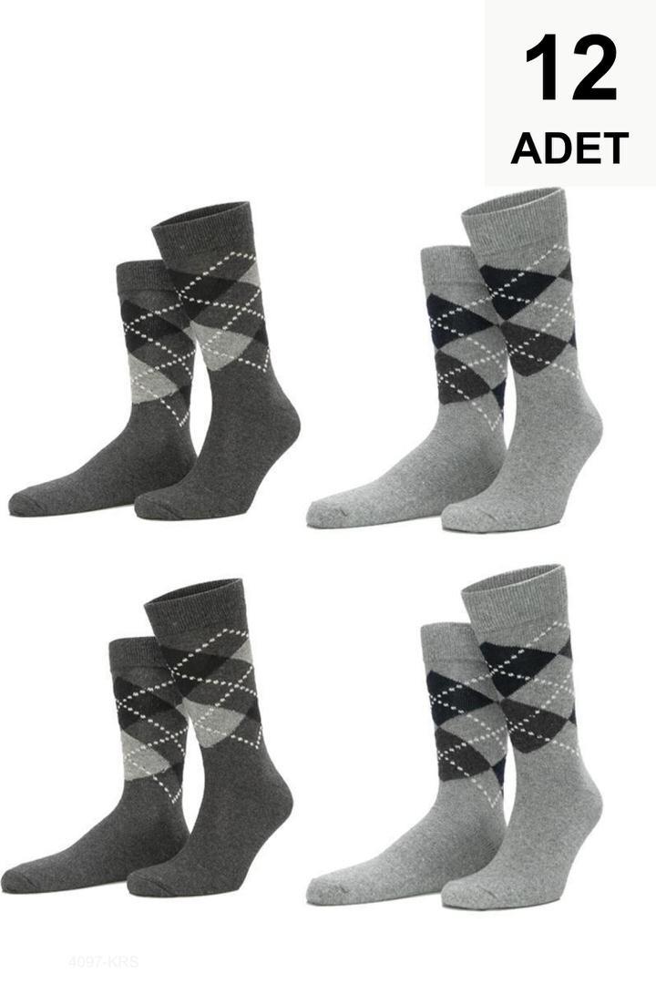 12 Adet Ekose Erkek Soket Çorap - Karışık Renk