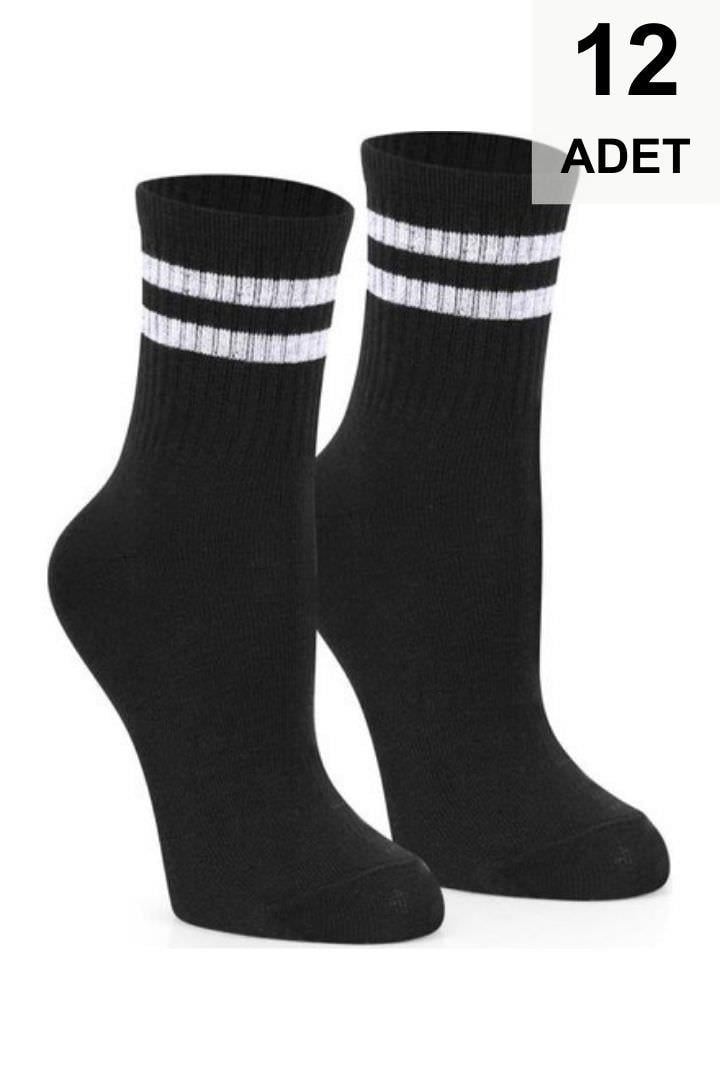 12 Adet Kolej Çorabı - Siyah