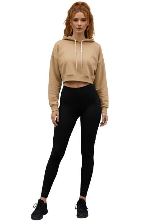 3 İPLİK KADIN KAPÜŞONLU CROP-BEJ