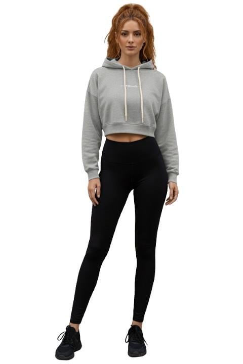 3 İPLİK KADIN KAPÜŞONLU CROP-GRİ