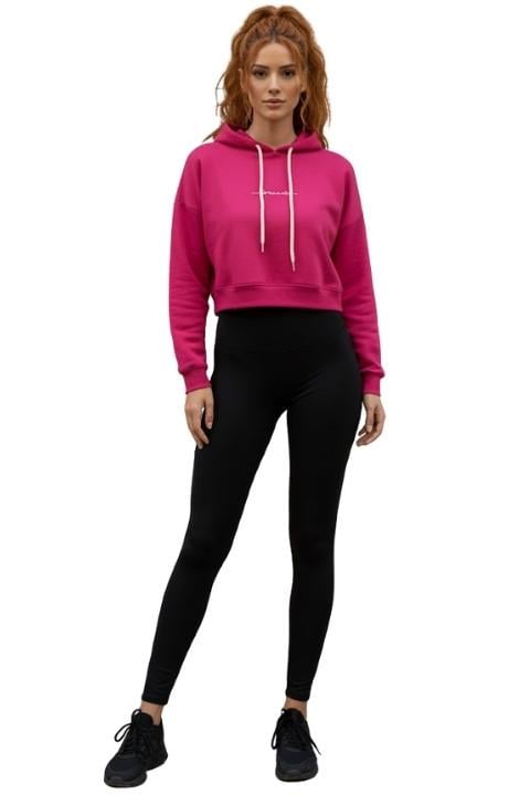 3 İPLİK KADIN KAPÜŞONLU CROP-PEMBE