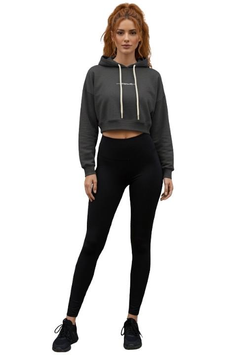 3 İPLİK KAPÜŞONLU KADIN CROP-ANTRASİT