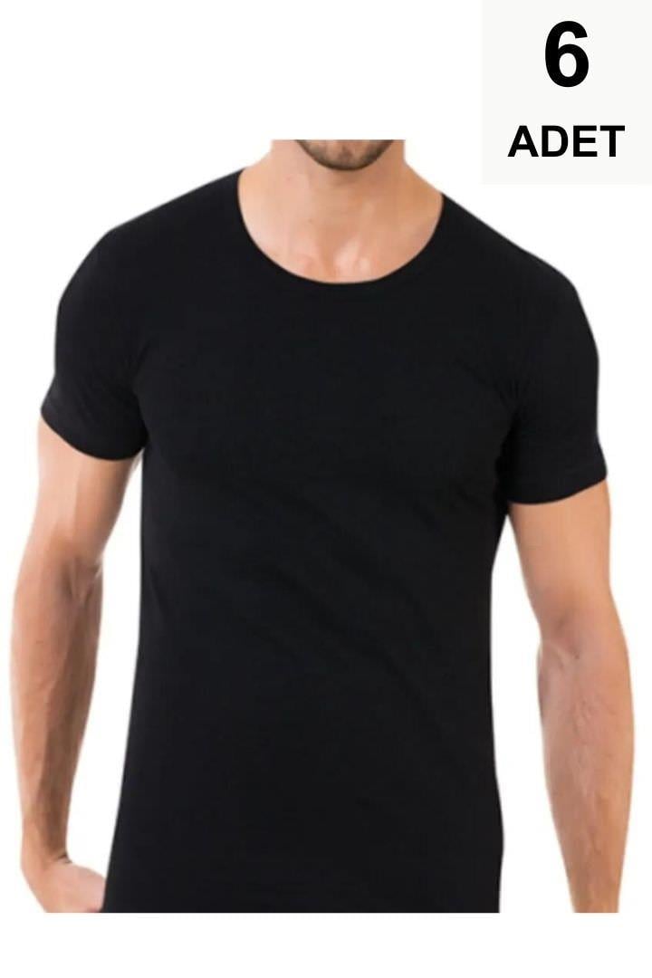 6 Adet Bisiklet Yaka Erkek Fanila - Siyah