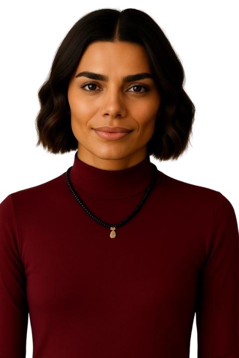 Ananaslı Boncuk Kolye - Siyah