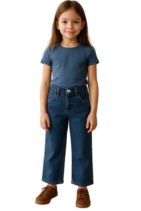 Bel Lastikli Kot Kız Çocuk Pantolon-Mavi