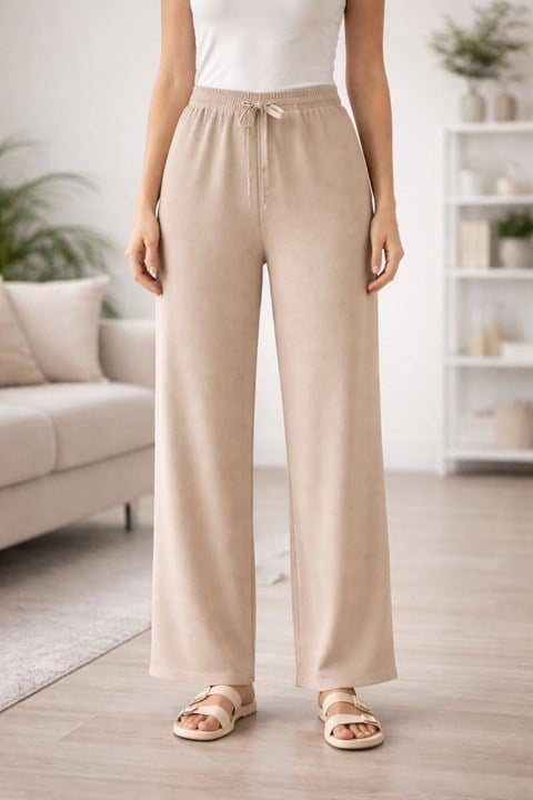 BÜRÜMCÜK LASTİKLİ PANTOLON-BEJ