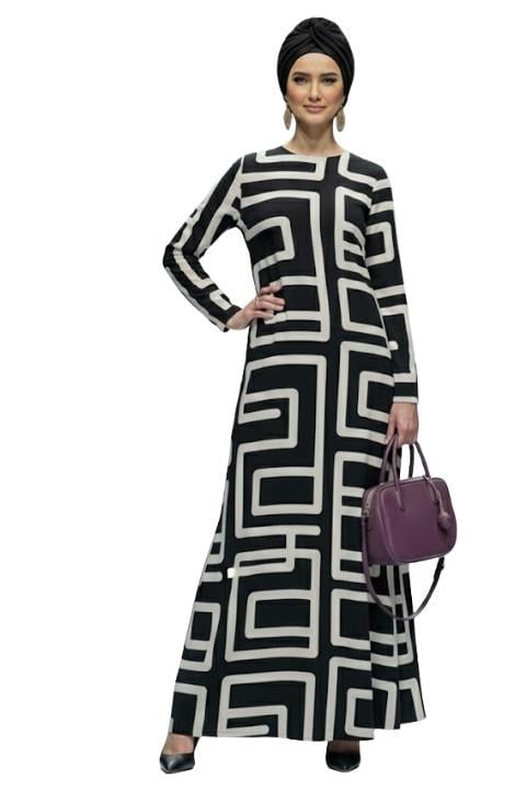 DESENLİ CEPLİ ELBİSE