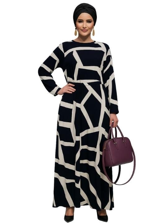 DESENLİ CEPLİ ELBİSE