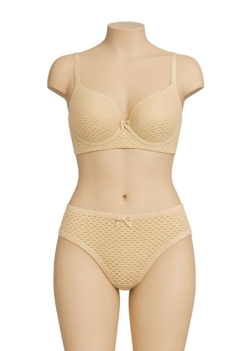 Destekli Petekli İkili Takım Sütyen - Bej