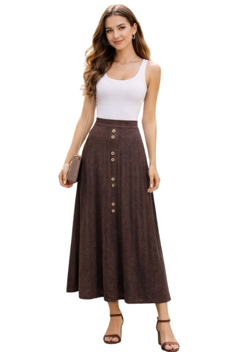 Düğme Detaylı Piliseli Etek - Kahverengi