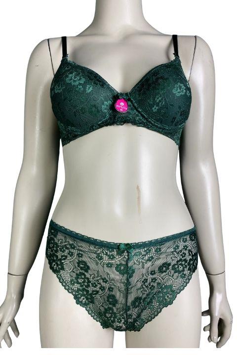 ECEM YILDIZ 3500 DANTELLİ SİLİKONLU 2Lİ DOLGULU SÜTYEN TAKIMI-ZÜMRÜT YEŞİLİ