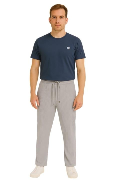 Erkek Çizgili Eşofman Pantolon-Gri