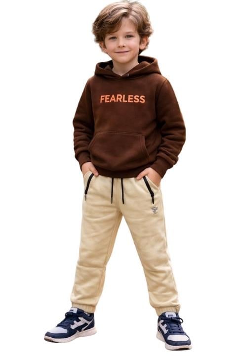 Erkek Çocuk 3 İplik Paça Lastikli Eşofman Altı - Ekru