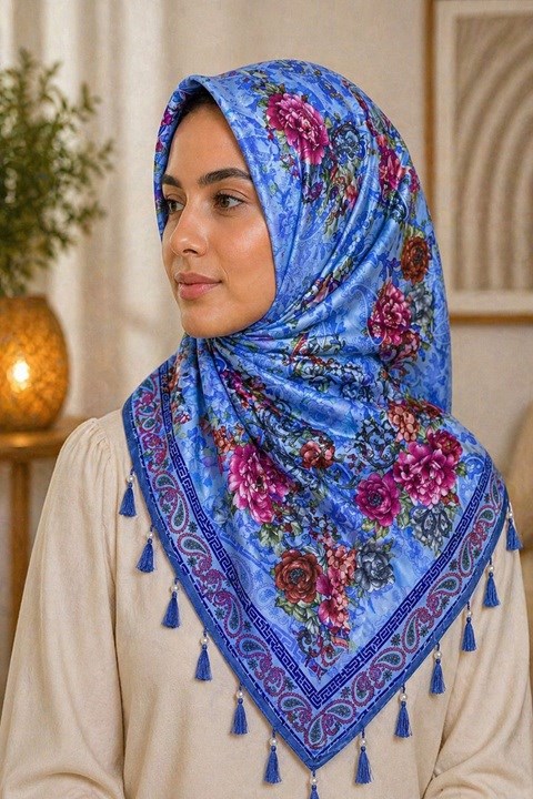 İncili Desenli Yazma Eşarp