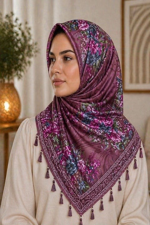 İncili Desenli Yazma Eşarp