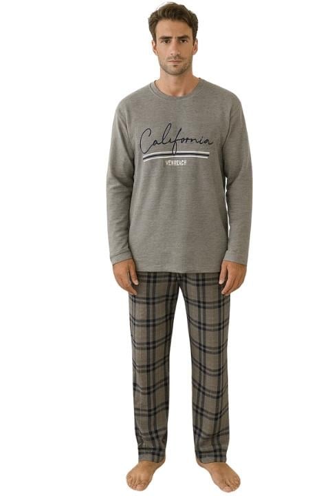 Jakarlı Erkek Pijama Takımı - Gri