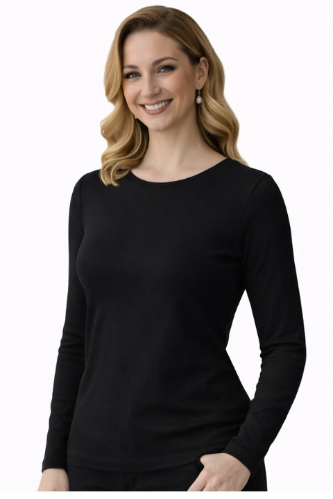 KADIN BİSİKLET YAKA UZUN KOL BODY-SİYAH