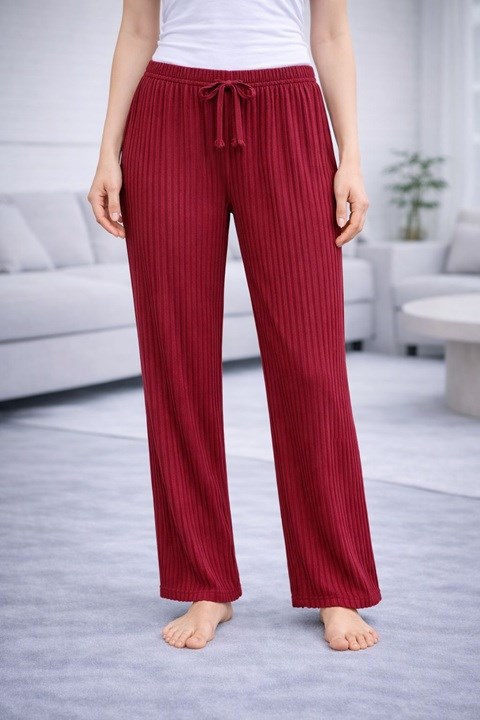 Kadın Fitilli Pijama Altı - Bordo