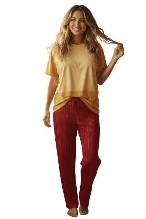 Kadın Fitilli Pijama Altı - Kırmızı