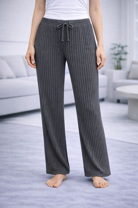 Kadın Fitilli Pijama Altı - Koyu Gri