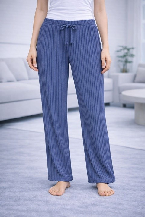 Kadın Fitilli Pijama Altı - Mavi