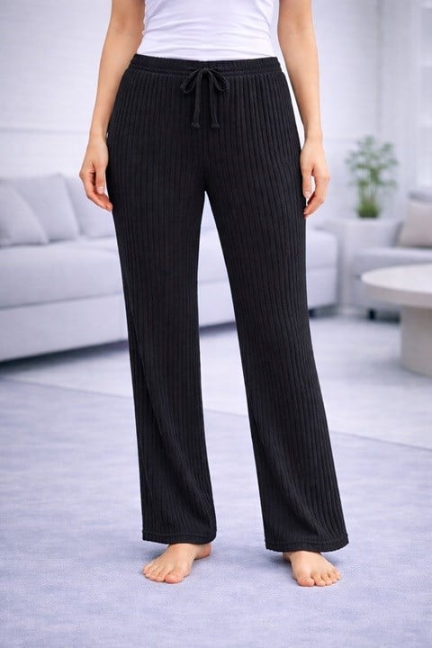 Kadın Fitilli Pijama Altı - Siyah