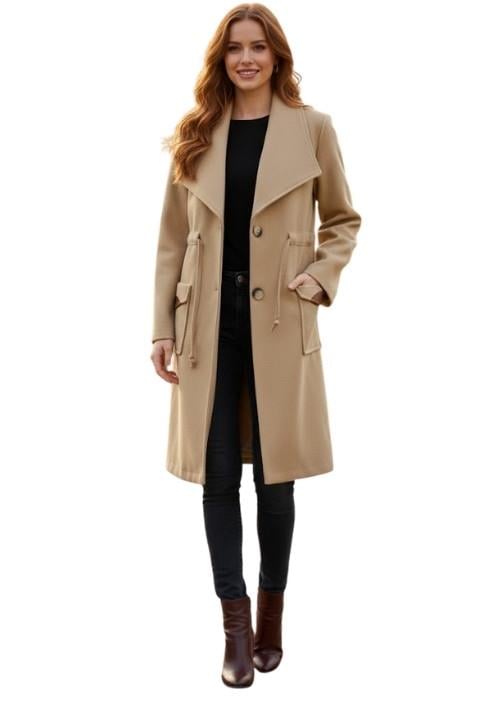 Kadın Kaşe Kaban - Bej Bağcık Detay