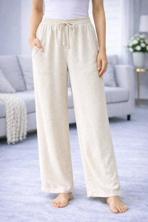 KADIN KETEN PANTOLON-EKRU