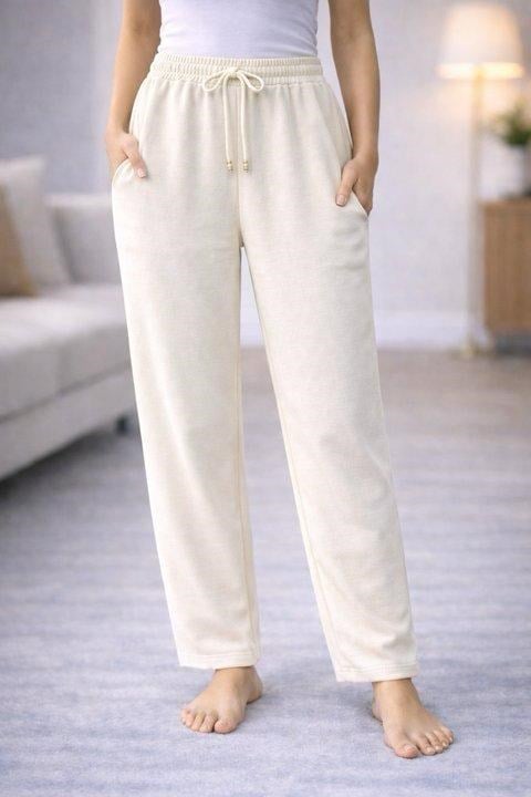 KADIN KUMAŞ DAR PAÇA PANTOLON-EKRU