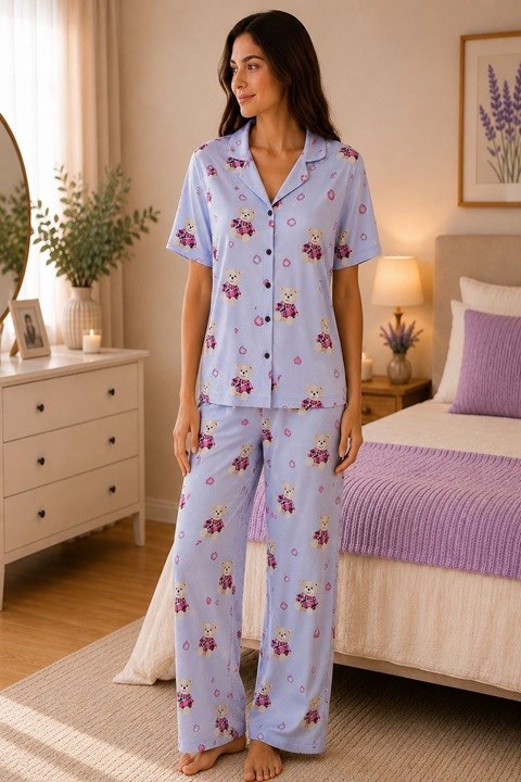 Kadın Milan Düğmeli Kısa Kol Pijama Takımı