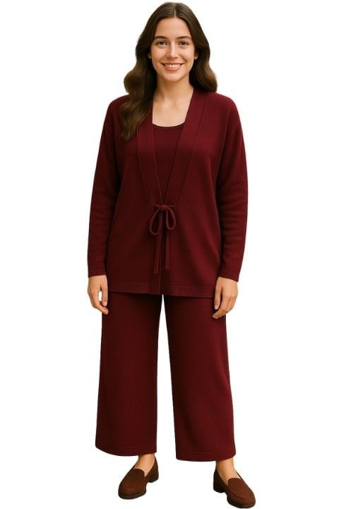 Kadın Triko İkili Hırka Takım - Bordo